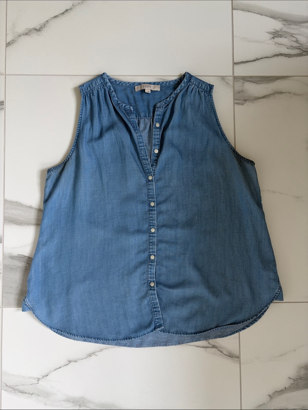 Loft Light Blue Sleeveless Chambray Button-Down Shirt oversized fit